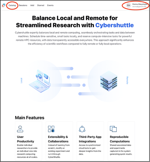 Cybershuttle Home Page after successful login