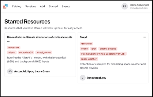 Starred resources page