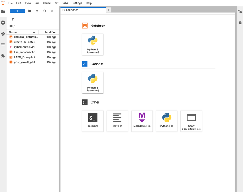 Jupyter Hub Session Window showing file browser
