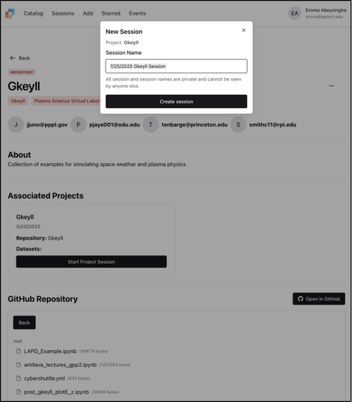 New Session Pop-Up dialog